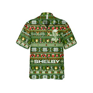 Carroll Shelby Ugly Christmas Green Hawaiian Shirt, Geometric Christmas Pattern, Traditional Shelby Snake Logo