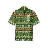 Carroll Shelby Ugly Christmas Green Hawaiian Shirt, Geometric Christmas Pattern, Traditional Shelby Snake Logo