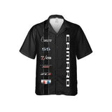 Chevrolet Camaro Hawaiian Shirt for Men, Multiple logo, Regular Fit, Short Sleeve, Patriotic Charcoal, Casual Button-Down Beach Shirt