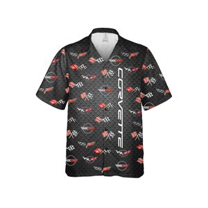 C1-C6 Corvette Flag Logo on Carbon background Hawaiian Shirt for Men, Short Sleeve, Regular Fit, Button-Down Casual Summer Shirt
