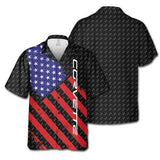 Corvette C6 Flag Regular Fit Hawaiian Front Button Short Sleeve Shirt carbon