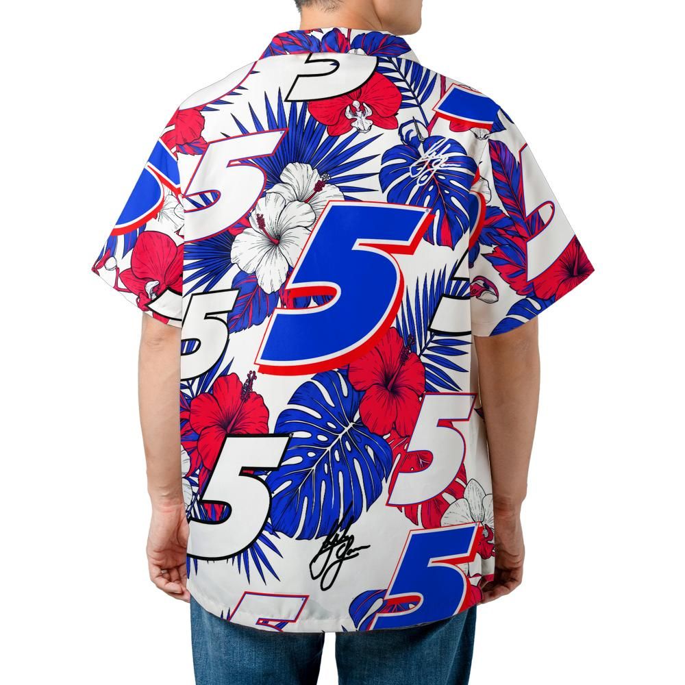 Kyle Larson 5 Red White and Blue Tropical All-over Print Short-sleeve Hawaiian Shirt