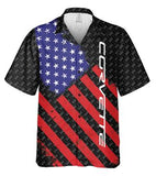 Corvette C6 Flag Regular Fit Hawaiian Front Button Short Sleeve Shirt carbon