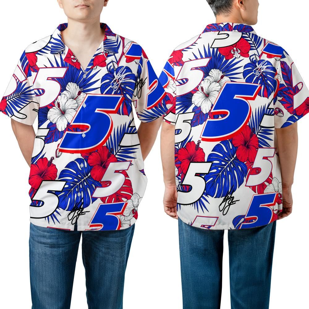 Kyle Larson 5 Red White and Blue Tropical All-over Print Short-sleeve Hawaiian Shirt
