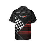C6 Corvette Flag Logo Racing Design Hawaiian Shirt for Men, Short Sleeve, Regular Fit, Button-Down Casual Summer Shirt