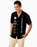 Corvette C1-C6 Logos Black Hawaiian Shirt for Men, Button-Down Short Sleeve, Classic Fit, Corvette Racing Design, Lightweight and Breathable Summer Shirt, Casual Car Enthusiast Apparel, Officially Licensed GM Product