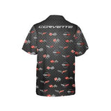 C1-C6 Corvette Flag Logo on Carbon background Hawaiian Shirt for Men, Short Sleeve, Regular Fit, Button-Down Casual Summer Shirt