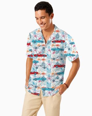 C4 Corvette Men's Multicolor Short Sleeve Front Button Hawaiian Style Shirt