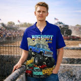 BIGFOOT 4x4 Monster Truck Hawaiian Shirt – VROOM & CRUSH Design, Blue Short Sleeve for Men