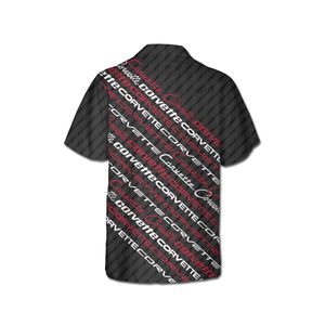 C1-C6 Corvette American Flag Hawaiian Shirt for Men, US Flag Stars and Stripes Design, Regular Fit, Short Sleeve, Patriotic Charcoal, Casual Button-Down Beach Shirt
