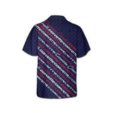 C1-C6 Corvette American Flag Hawaiian Shirt for Men, Navy US Flag and Corvette Logo Design, Patriotic Short Sleeve, Regular Fit, Button-Down Casual Summer Shirt