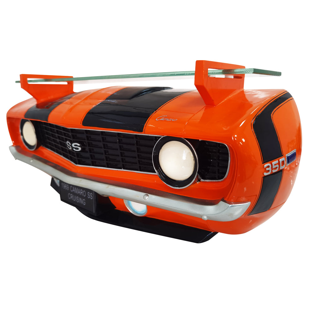 1969 Camaro SS Orange and Black Polyresin Front Wall Shelf with Battery Powered LED Headlights