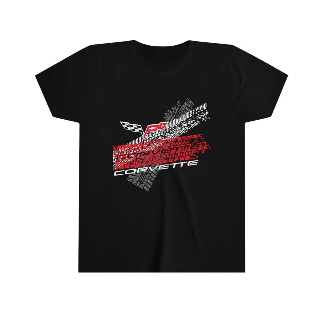 C6 Corvette Tire Tracks Youth Short Sleeve 100% Cotton Tee, Perfect for any Occasion or Activity