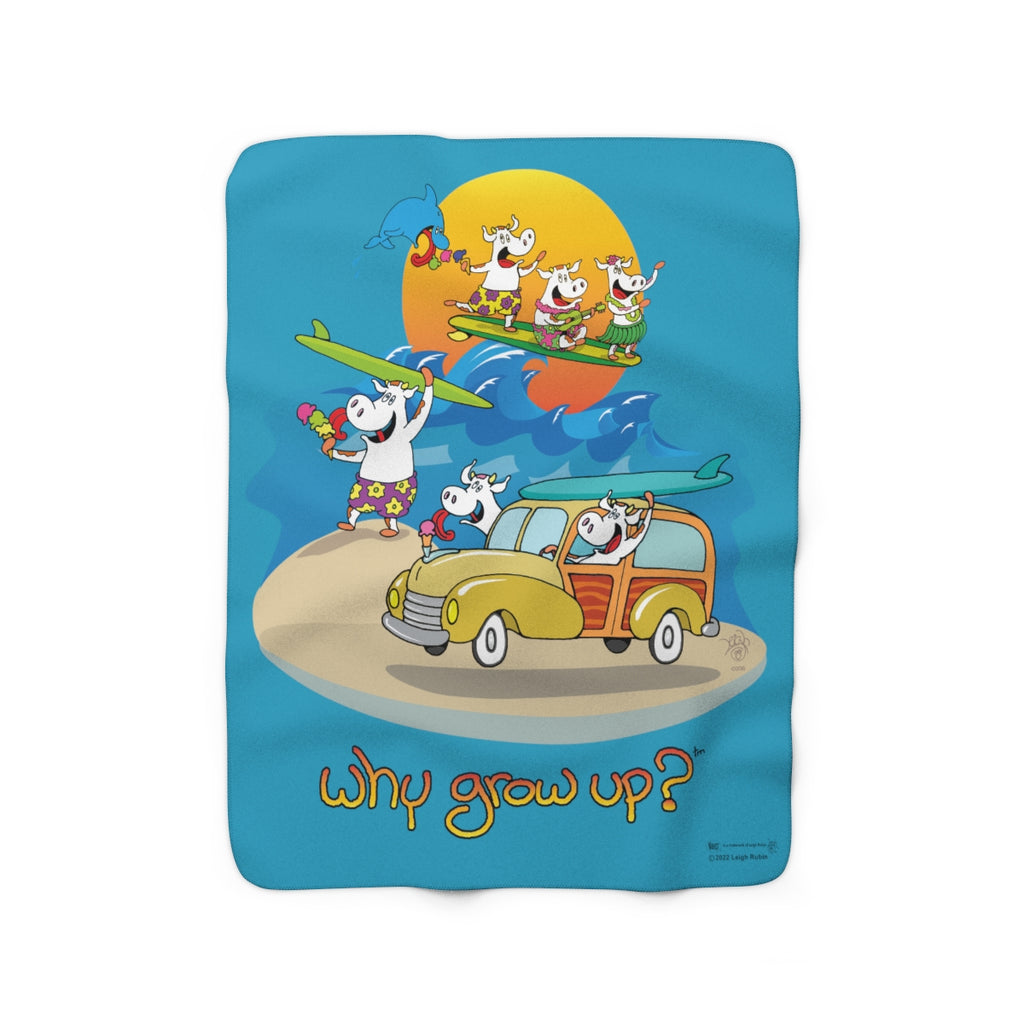 Rubes Cartoons Why Grow Up Surf Sherpa Fleece Blanket,  Officially Licensed and Produced in the USA