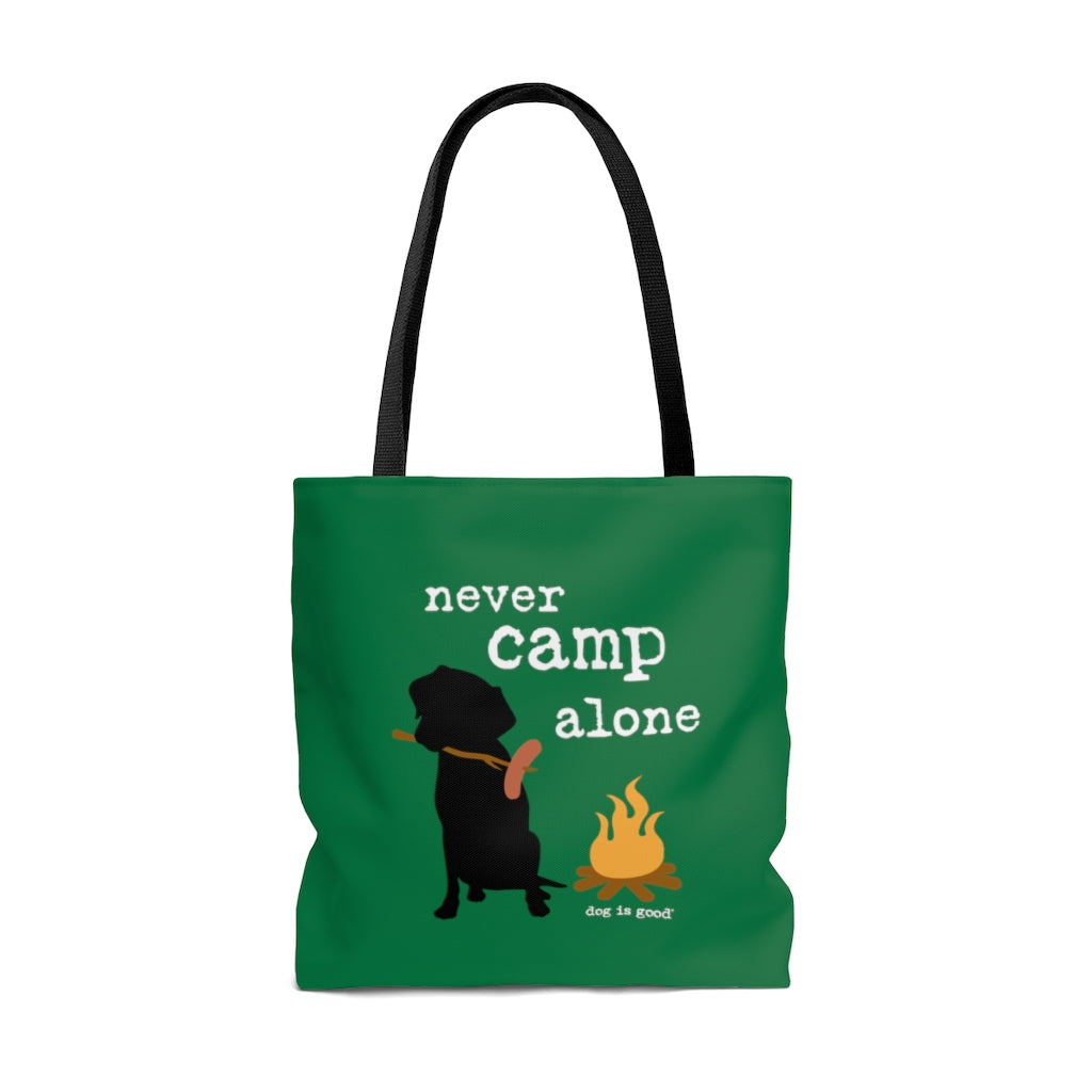 Dog is Good Never Camp Alone Tote Bag, Officially Licensed and Produced in the USA