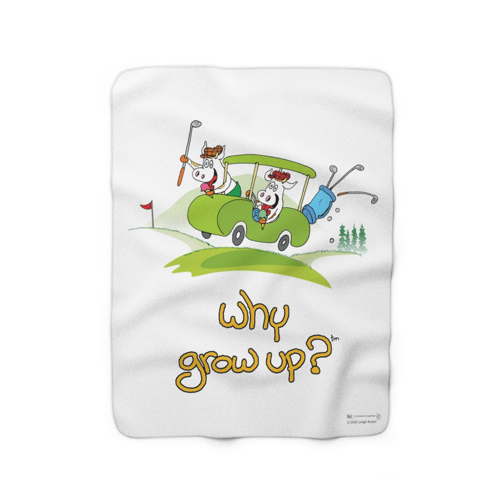 Rubes Cartoons Why Grow Up Golf White Sherpa Fleece Blanket,  Officially Licensed and Produced in the USA
