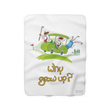 Rubes Cartoons Why Grow Up Golf White Sherpa Fleece Blanket,  Officially Licensed and Produced in the USA