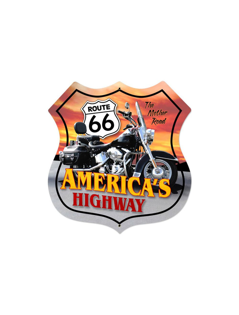 Route 66 Motorcycle 15 x 15 inch USA Made 20 Gauge Vintage Metal Sign