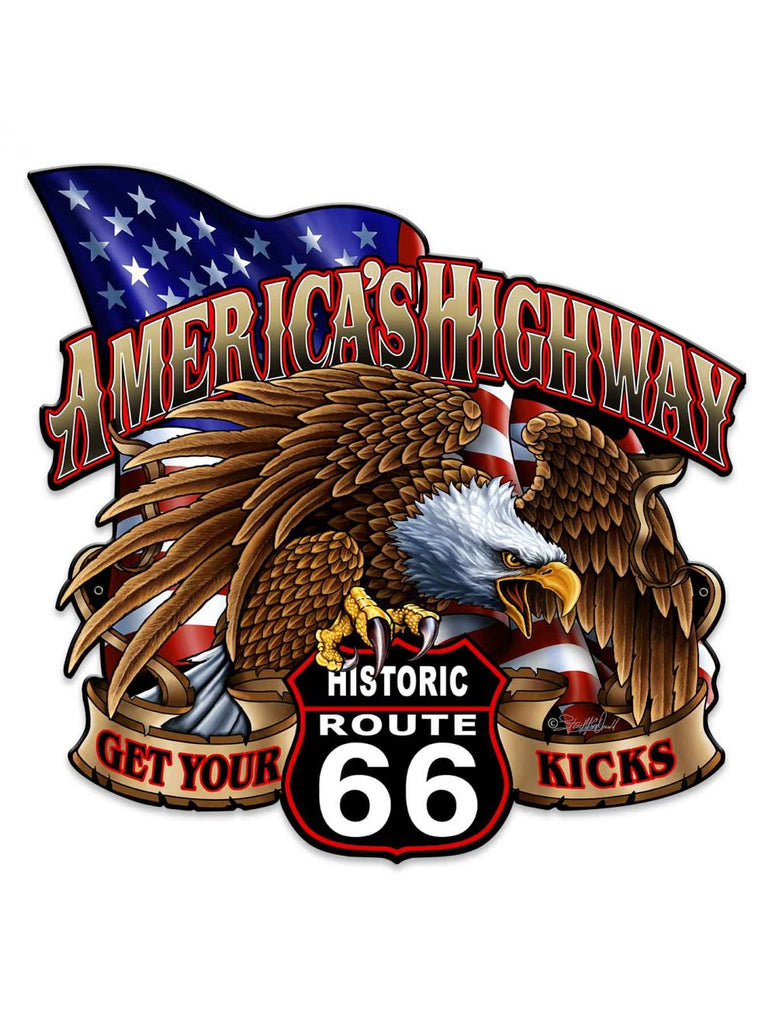 Route 66 America's Highway Route 66 Vintage 18 x 18 inch Metal Sign