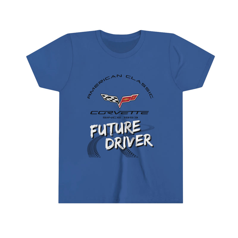 Chevy C6 Corvette Future Driver Unisex Youth Short Sleeve 100% Cotton Tee, T-Shirt For Kids, Children, Young Car Enthusiasts