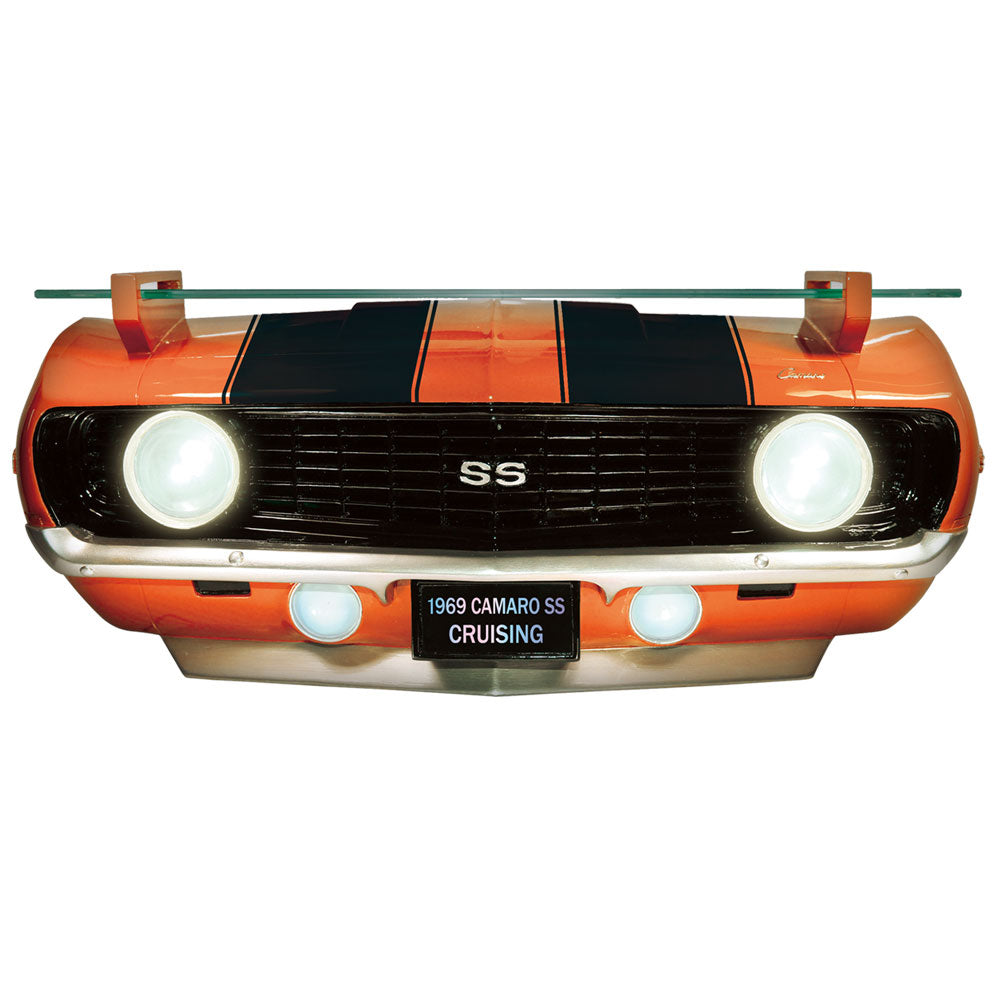 1969 Camaro SS Orange and Black Polyresin Front Wall Shelf with Battery Powered LED Headlights