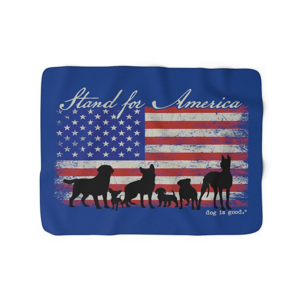 Dog is Good Stand for America  Blue Sherpa Fleece Blanket, Officially Licensed and Produced in the USA