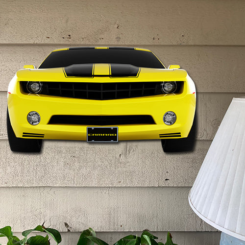 2009 Chevrolet Camaro Yellow with Black Stripes Front Bumper Metal Sign,20-Gauge Power Coated USA Steel, 2 sizes, Produced in the USA