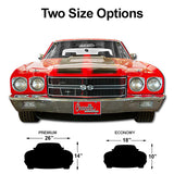 1970 Chevrolet Chevelle Red with Black Stripes Front Bumper Sign, 2 sizes, an American Muscle Car USA Made USA 20 Gauge Steel with Powder Coating for Durability and a High Gloss Finish