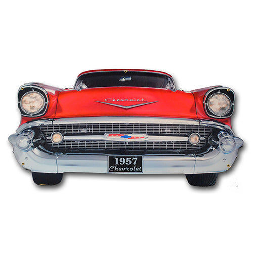1957 Chevrolet (Chevy) Red Front Bumper Sign and American Icon, of the 1950's Made USA, 2 sizes,  20 Gauge Steel with Powder Coating for Durability and a High Gloss Finish