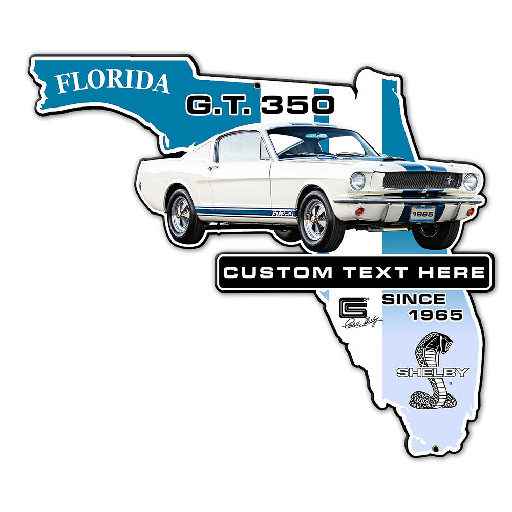 Carroll Shelby Personalized GT350 Florida State USA Made 22 x 19 inch  Metal Sign, using 20-Gauge American Made Steel
