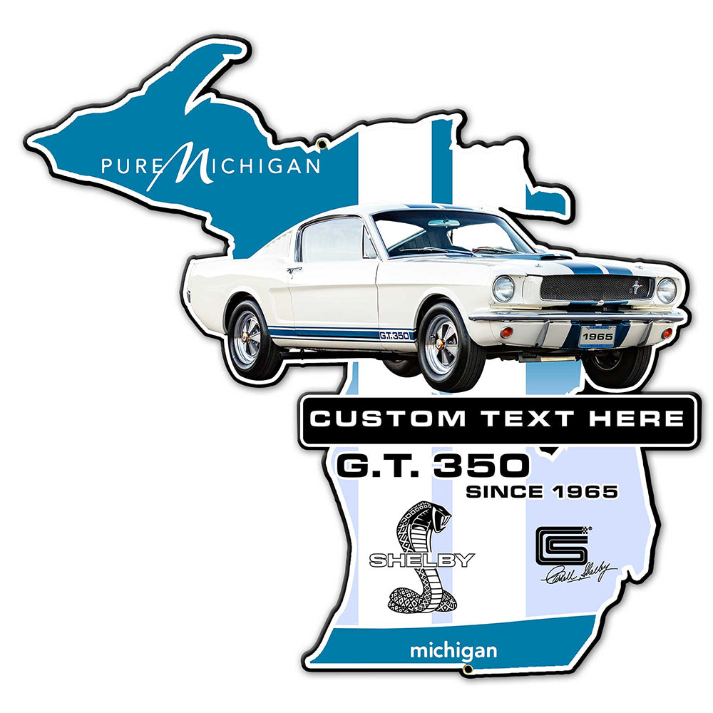 Carroll Shelby Personalized GT350 Michigan State USA Made 22 x 23 inch Metal Sign, using 20-Gauge American Made Steel