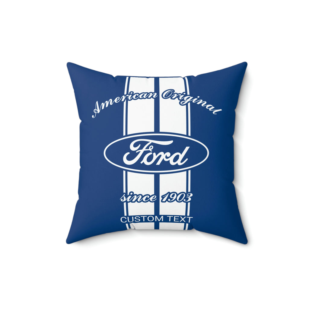 1965 Ford Emblem Logo Personalized 16 x 16 inch Pillow, Blue with White Racing Stripes, Perfect for the home or car!