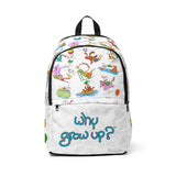 Rubes Cartoons Why Grow Up Backpack, White