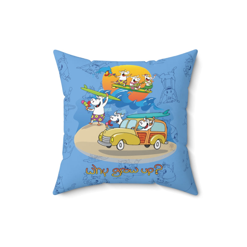 Rubes Cartoons Why Grow Up Surf repeat pattern Spun Polyester Square Pillow,  Officially Licensed and Produced in the USA