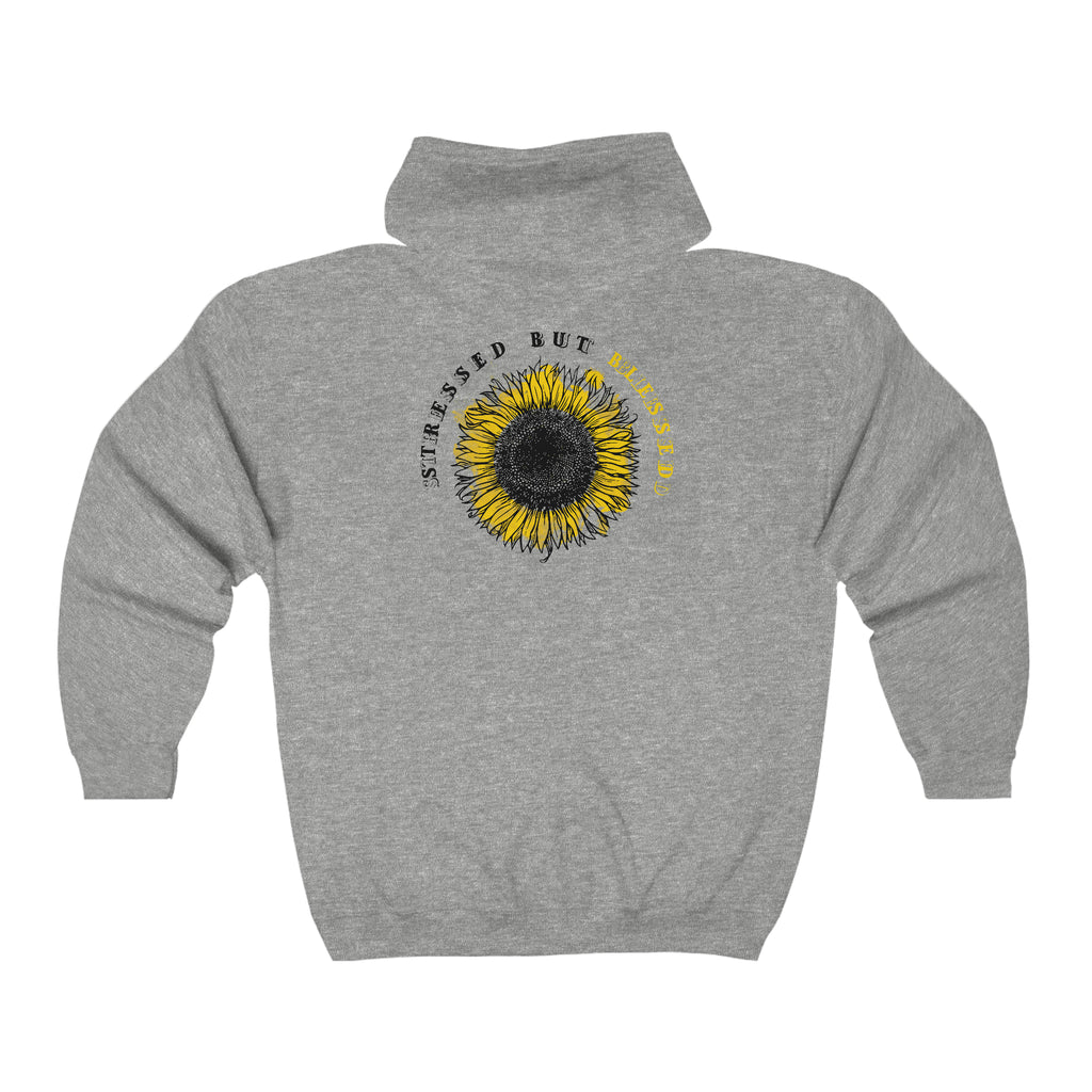 Old Farmer's Almanac Stressed But Blessed Sunflower Heavy Blend Full Zip Hooded Sweatshirt
