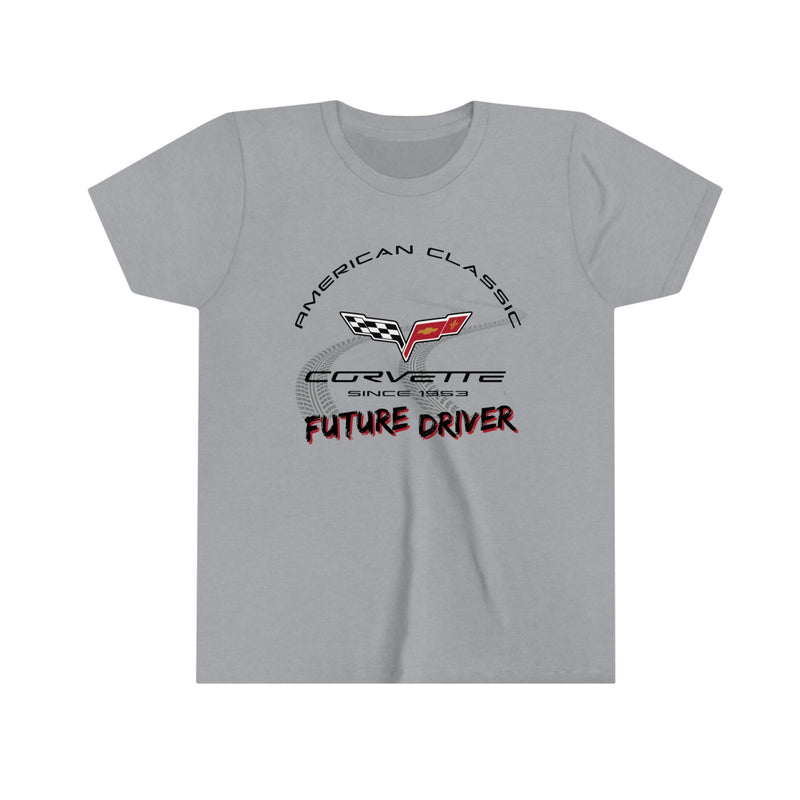 C6 Chevy Corvette Future Driver Youth Short Sleeve 100% Cotton Tee, T-Shirt for Young Car Enthusiasts, Gift Idea for Kids and Children