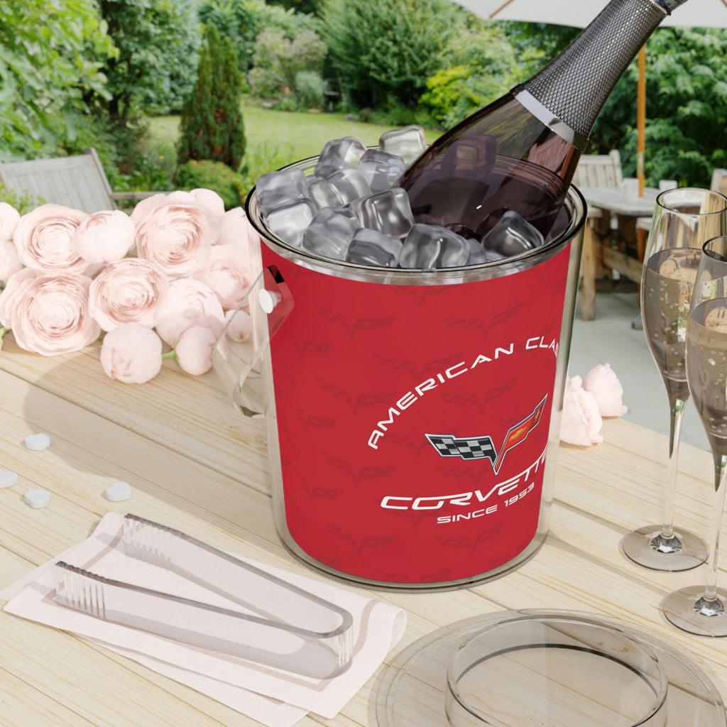 C6 Corvette Red Ice Bucket with Tongs, Perfect for Entertaining!