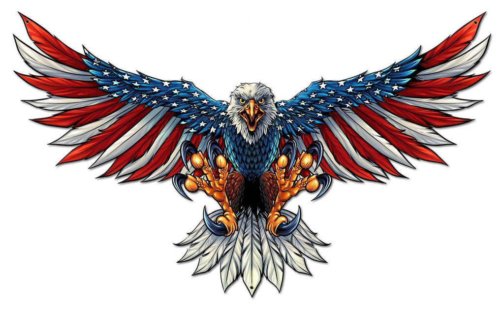 Eagle With US Flag Wing Spread Vintage Metal Sign, 2 sizes  Made in USA